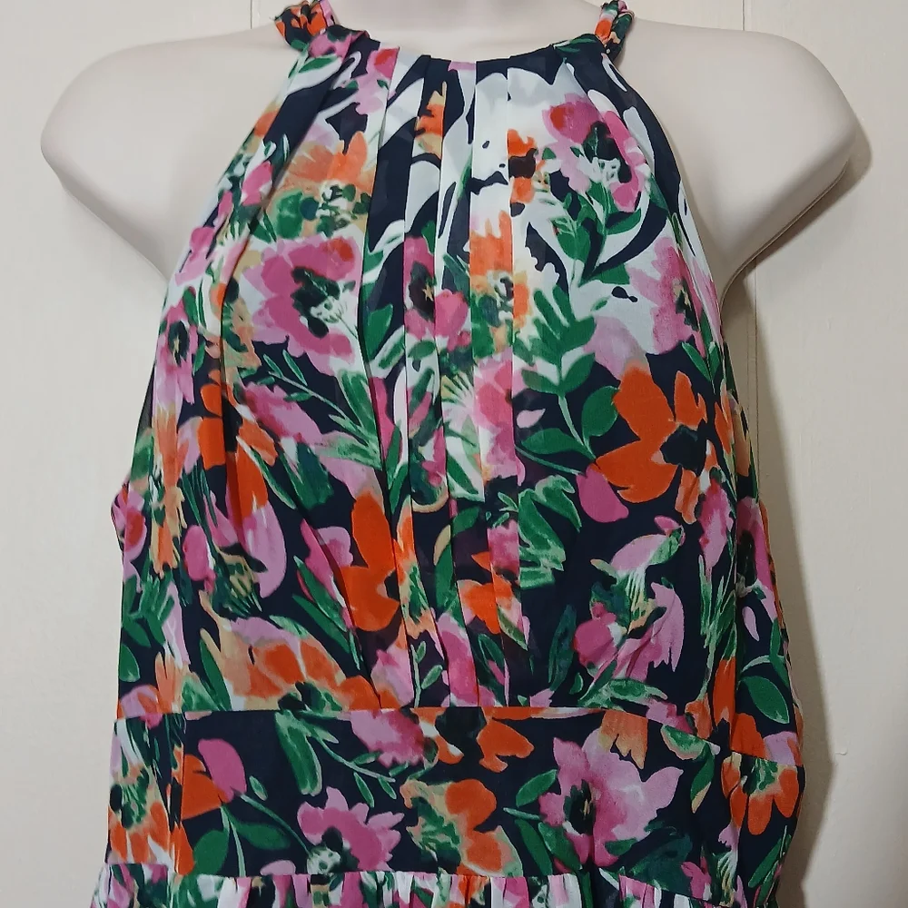 Eliza J Halter Chiffon Maxi Dress – Navy Pink Floral Party Spring Summer NWT - Picture 6 of 12